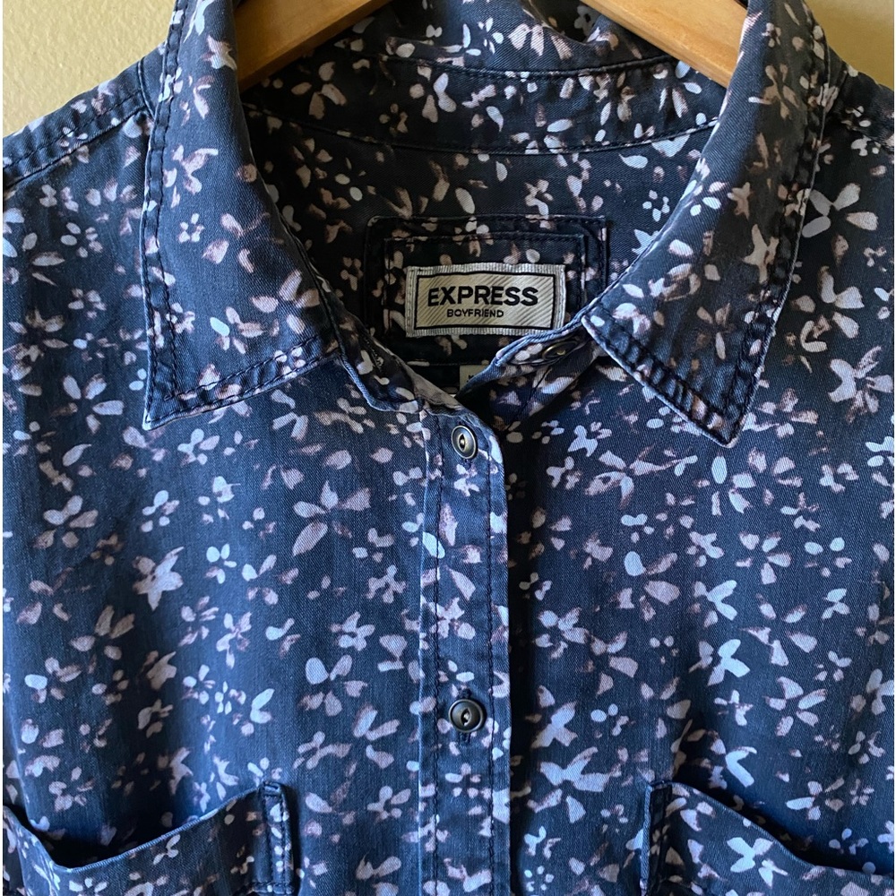 Vintage Express Batik dark floral Boyfriend Button down shirt